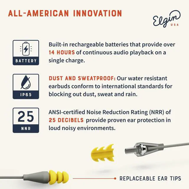 Alt view image 3 of 5 - Elgin Discord Gen 2 Bluetooth Earplug Earbuds, OSHA Compliant Noise-Isolating Safety Wireless Headphones, All-Weather Earphones for Industrial Work, and High-Noise Environments