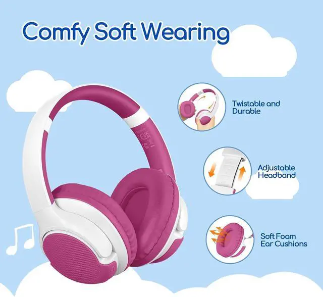 Alt view image 2 of 5 - ZIHNIC Kids Bluetooth Headphones, 40Hrs Play time, Kids Wireless Headphones Over Ear with 85dB/94dB Volume Limited-Purple