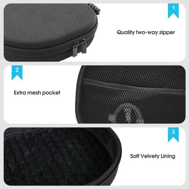 Alt view image 3 of 5 - ProCase Hard Case for AirPods Max, Travel Carrying Headphone Case with Silicone Earpad Cover & Mesh Pocket, AirPods Max Protective Portable Storage Bag -Black