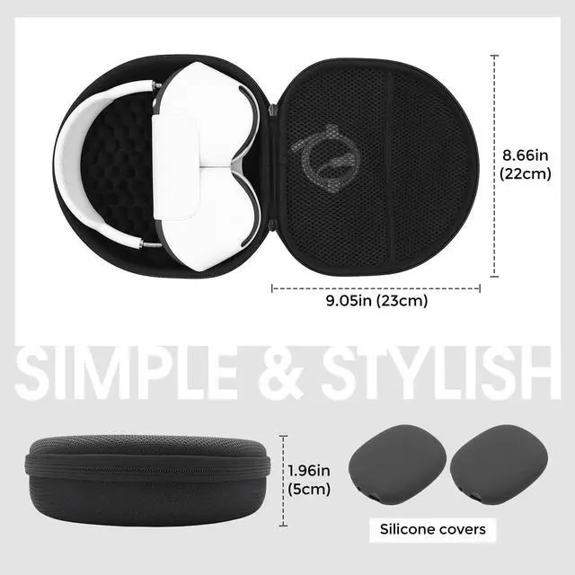 Alt view image 4 of 5 - ProCase Hard Case for AirPods Max, Travel Carrying Headphone Case with Silicone Earpad Cover & Mesh Pocket, AirPods Max Protective Portable Storage Bag -Black