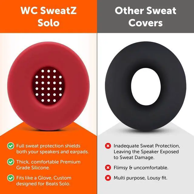 Alt view image 3 of 5 - WC SweatZ Solo - Patented Earpad Sweat Covers for Beats Solo 4, Solo 3 & Solo 2, Made by Wicked Cushions | Sweatproof & Machine Washable | Red