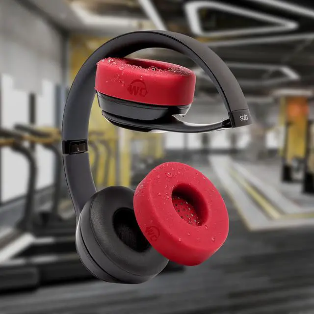 Alt view image 4 of 5 - WC SweatZ Solo - Patented Earpad Sweat Covers for Beats Solo 4, Solo 3 & Solo 2, Made by Wicked Cushions | Sweatproof & Machine Washable | Red