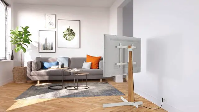 Alt view image 2 of 5 - Vogel's TVS 3695 TV floorstand for 40-77 inch TVs, Max. 110 lbs (50 kg), Swivels up to 90º, Max. VESA 600x400, TV floorstand Built with Premium PEFC-Certified Oak Wood and Steel, White