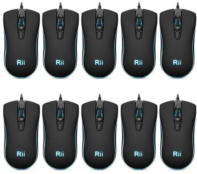 Main image of Rii Wired Mouse, RM105 USB Computer Mouse,RGB Optical Office Mice for PC,Computer,Laptop,Desktop,Windows (10 Pack)