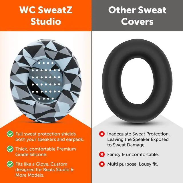 Alt view image 3 of 5 - WC SweatZ Studio - Patented Earpad Covers for Beats Studio 3 (A1914) & Beats Studio 2 (B0500 /B0501), Made by Wicked Cushions | Sweatproof & Easily Washable | Geo Grey