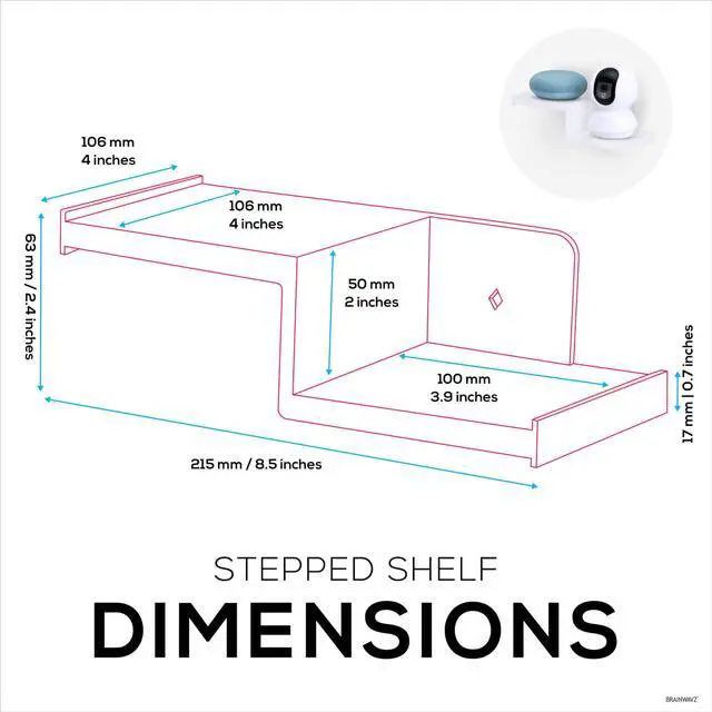 Alt view image 2 of 5 - BRAINWAVZ Drill Free Small Wall Mount Shelf for Security Cameras, Baby Monitors, Speakers, Routers, Plants & More, Strong Adhesive, Easy to Install, No Mess