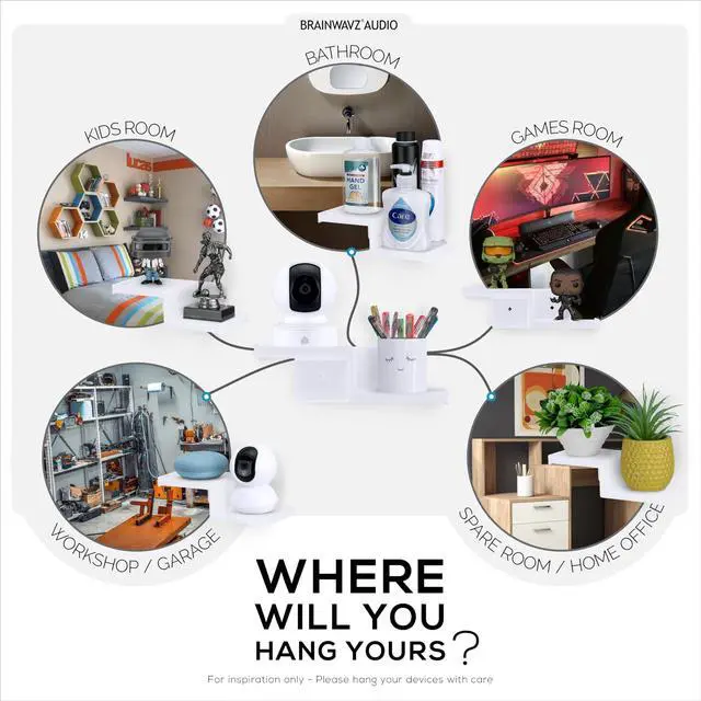 Alt view image 5 of 5 - BRAINWAVZ Drill Free Small Wall Mount Shelf for Security Cameras, Baby Monitors, Speakers, Routers, Plants & More, Strong Adhesive, Easy to Install, No Mess