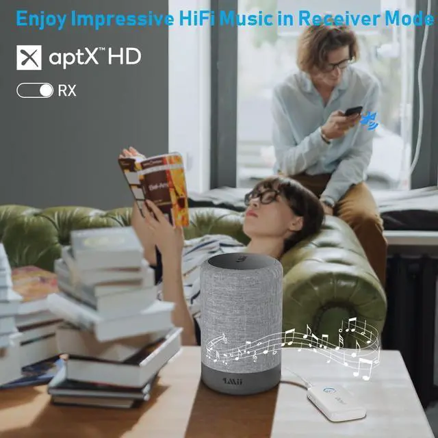 Alt view image 4 of 5 - YMOO Bluetooth 5.3 Transmitter Receiver for 2 Wireless Headphones/Speaker/Airplane, 3.5mm Jack AUX Bluetooth Audio Adapter, 22h Long Range AptX Low Latency for Smarphone/Tablet/PC/TV/Home Stereo