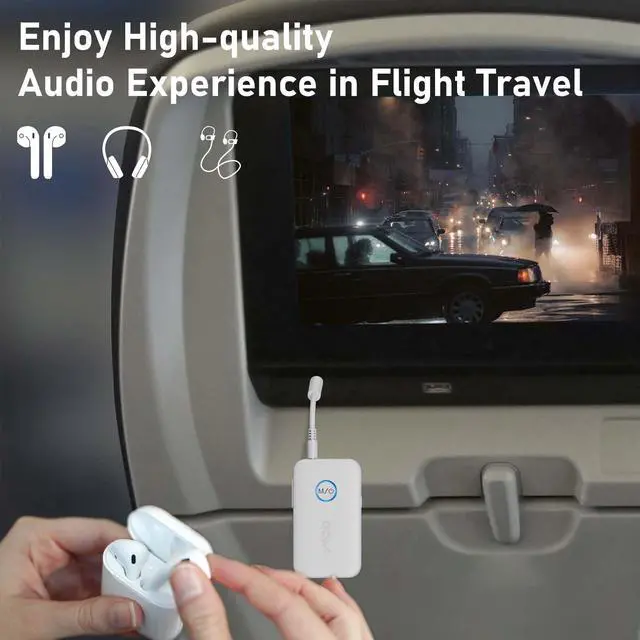 Alt view image 2 of 5 - YMOO Bluetooth 5.3 Transmitter Receiver for 2 Wireless Headphones/Speaker/Airplane, 3.5mm Jack AUX Bluetooth Audio Adapter, 22h Long Range AptX Low Latency for Smarphone/Tablet/PC/TV/Home Stereo