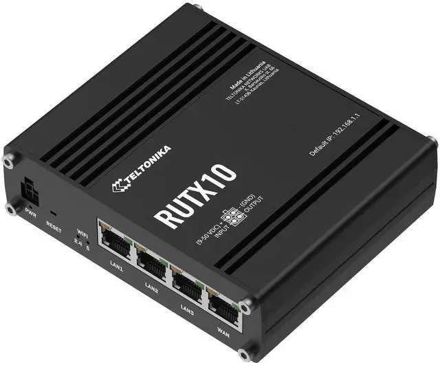 Alt view image 2 of 5 - Teltonika RUTX10000300 Model RUTX10 Professional Ethernet Router, UK PSU, Digital Input/Output for Remote Monitoring and Control, Dual Band WiFi and Bluetooth LE, Aluminium Housing, Firewall and VPN