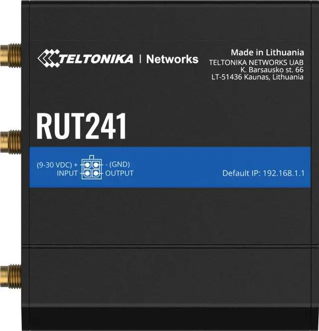 Main image of Teltonika RUT241098000 Model RUT241 Industrial Cellular Router; 4G and 3G Connectivity; for use in North America; Compatible with Verizon, AT&T, and T-Mobile; WAN Failover with Auto Switching