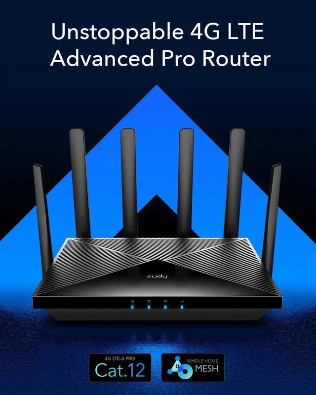 Alt view image 3 of 5 - Cudy 4G LTE Cat 12 WiFi Router, LTE Modem Router, Qualcomm Chipset, Dual SIM 4G Cellular Router, AC1200 Dual Band WiFi, 4 Gigabit Ports, OpenVPN, WireGuard, Band Lock, TTL, at Command