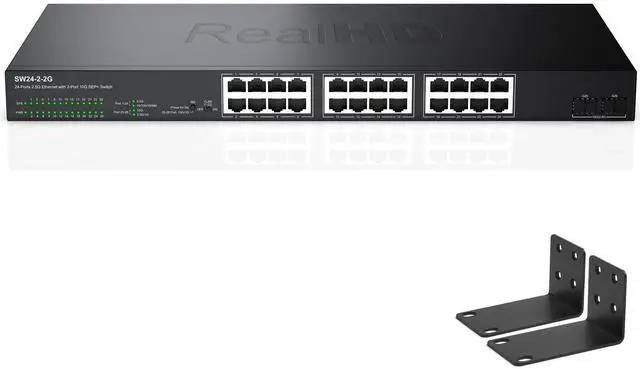 Main image of 24 Port 2.5G Web Managed Ethernet Network Switch 24 x 2.5 Gigabit | 2 x 10G SFP+ | Work with 10-100-1000Mbps Devices | 160G Bandwidth | Fanless Quiet Metal Internet Switch | Rack Mount