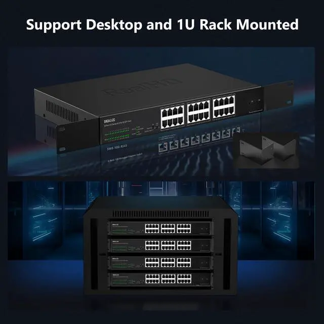 Alt view image 5 of 5 - 24 Port 2.5G Web Managed Ethernet Network Switch 24 x 2.5 Gigabit | 2 x 10G SFP+ | Work with 10-100-1000Mbps Devices | 160G Bandwidth | Fanless Quiet Metal Internet Switch | Rack Mount