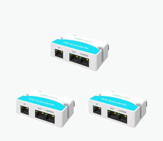 Main image of LINOVISION Mini 2 Port POE Extender IEEE 802.3af/at POE Repeater Up to 1000ft Power Over Ethernet Over Cat5/6 Cable, POE Splitter to 2 POE Devices Like IP Cameras, IP Phone (3 Pack)