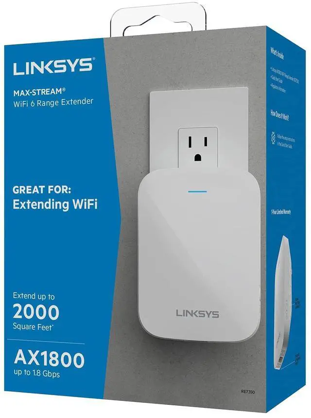 Main image of Linksys RE7350 Dual-Band Wi-Fi 6 Wireless Range Extender