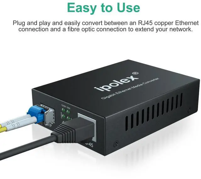 Alt view image 4 of 5 - Ipolex Gigabit Single-Mode LC Fiber to Ethernet Media Converter (SFP LX Modules Included),1.25G Fiber Media Converter, 1000Base-LX to 10/100/1000Base-TX, 1310nm, SMF, Transmission up to 20KM, 2 Pack