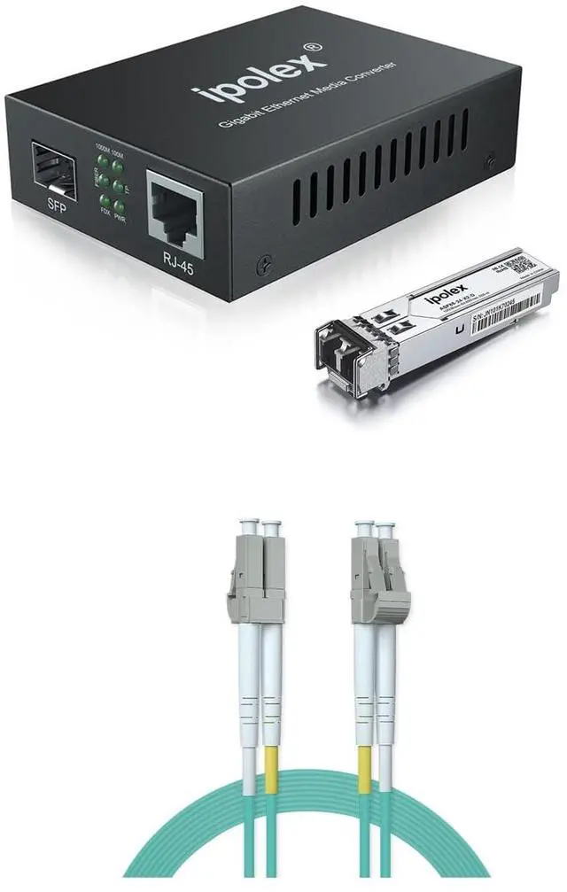 Main image of ipolex LC Media Converter + OM3 LC LC Fiber Cable