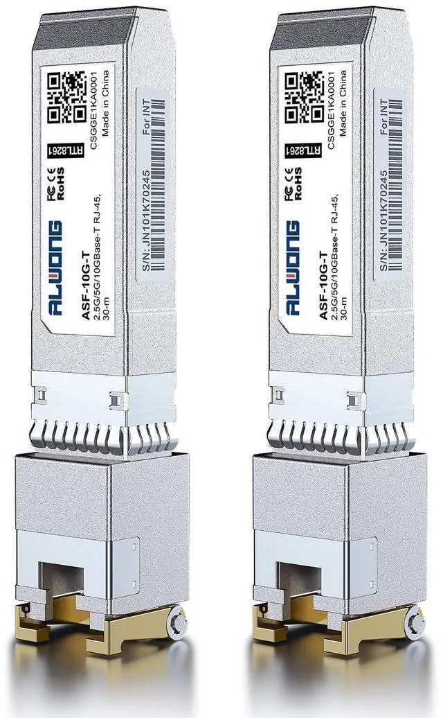 Main image of Alwong 10GBASE-T SFP+ Transceiver, SFP+ to RJ45 Copper Module. 2.5/5/10G Multi-Rate, for Cisco SFP-10G-T-S, Ubiquiti UniFi UF-RJ45-10G, Meraki, MikroTik S+RJ10, Netgear, D-Link, and More, Pack of 2