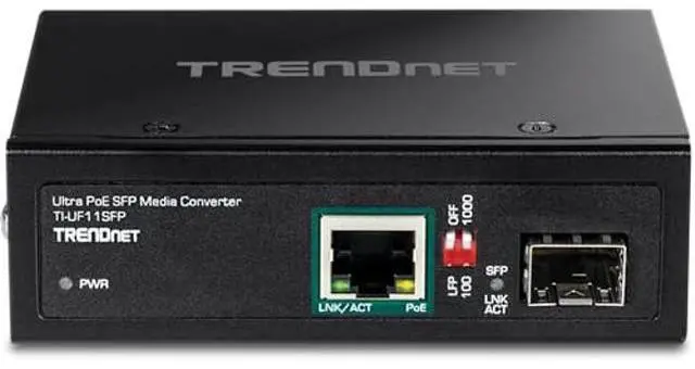 Alt view image 3 of 5 - TRENDnet Hardened Industrial SFP to Gigabit UPoE Media Converter, IP30 Rated Housing, Includes DIN-Rail & Wall Mounts, Operating Temp. -40 to 75 °C (-40 to 167 °F), TI-UF11SFP, Black