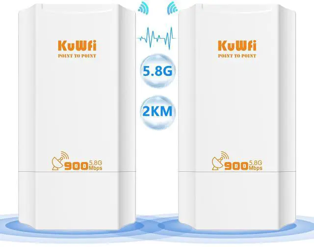 Main image of KuWFi 5.8G Wireless Network Ethernet Bridge, Long Range Transmission WiFi Access Point Outdoor AP CPE Kit IP65 Waterproof Point to Point WiFi Bridge for Extend starlink Router Signal 2-Packs