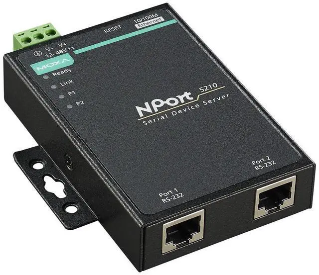 Alt view image 2 of 2 - MOXA NPort 5210 w/Adapter 2 Port Serial Device Server, 10/100M Ethernet, RS-232, RJ45 8pin, 15KV ESD, 110V or 230V