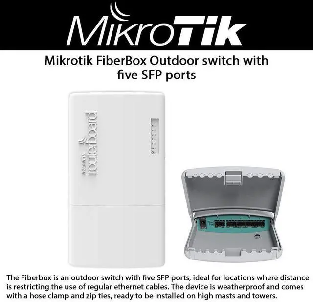 Main image of MikroTik FiberBox Outdoor Router with 5 SFP Ports - Includes 1 S-RJ01 Copper Module (CRS105-5S-FB)