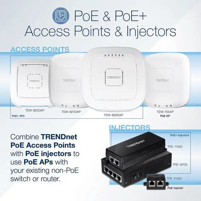 Alt view image 3 of 5 - TRENDnet AC1750 Dual Band PoE Access Point, 1300Mbps WiFi AC+450 Mbps WiFi N, WDS Bridge, WDS Station, Repeater Modes, Band Steering, WiFi Traffic Shaping, IPv6, White, TEW-825DAP