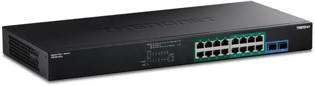 Main image of TRENDnet TPE-BG182g, 18-Port Gigabit 440W 4PPoE Switch with 8 x 95W 4PPoE Ports, 8 x 30W PoE+ Ports, 2 xGigabit SFP Slots,440W PoE Budget, 1U 19 Rack Mountable,Lifetime Protection