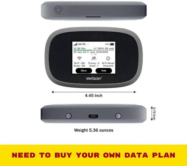 Alt view image 5 of 5 - Verizon Wireless Jetpack Inseego MiFi 8800L | Free VPN Mobile Hotspot for Travel | 4G Mobile Portable WiFi | Unlocked Globally | Near 5G Speed up to 1200 Mbps | EVDO-LINK Bundle - Verizon Sim Card