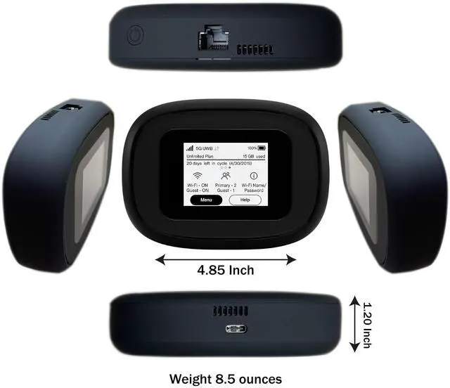 Alt view image 4 of 5 - 5G Mobile Portable WiFi | Verizon Wireless Jetpack Inseego MiFi M1000 | Mobile Hotspot for Travel | RJ45 Ethernet Port | Speed Up to 2,4 Gbps | Use 8 hrs | EVDO-LINK Bundle - Verizon Sim Card