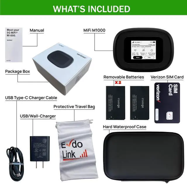 Alt view image 2 of 5 - 5G Mobile Portable WiFi | Verizon Wireless Jetpack Inseego MiFi M1000 | Mobile Hotspot for Travel | RJ45 Ethernet Port | Speed Up to 2,4 Gbps | Use 8 hrs | EVDO-LINK Bundle - Verizon Sim Card