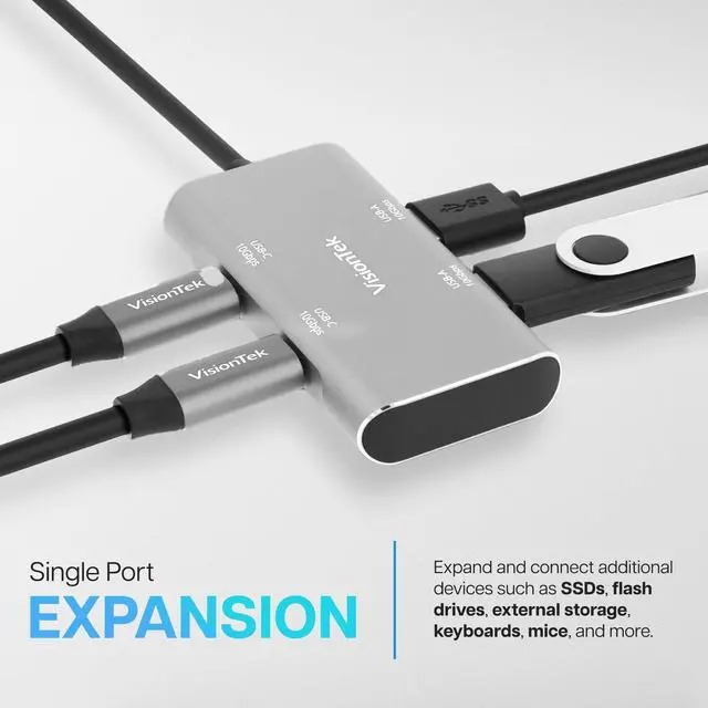 Alt view image 4 of 5 - VisionTek USB-C Hub - 2X USB-A, 2X USB-C for MacBook, Windows, Chromebook - Portable Bus Powered Adapter - 901539