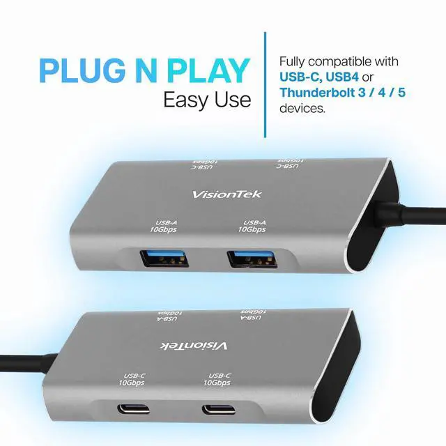 Alt view image 5 of 5 - VisionTek USB-C Hub - 2X USB-A, 2X USB-C for MacBook, Windows, Chromebook - Portable Bus Powered Adapter - 901539