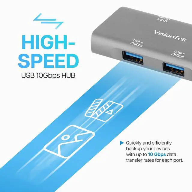 Alt view image 3 of 5 - VisionTek USB-C Hub - 2X USB-A, 2X USB-C for MacBook, Windows, Chromebook - Portable Bus Powered Adapter - 901539