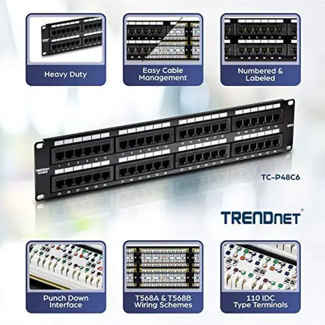 Alt view image 2 of 5 - TRENDnet 48-Port Cat6 Unshielded Patch Panel, Wallmount or Rackmount, Compatible with Cat3,4,5,5e,6 Cabling, for Ethernet, Fast Ethernet, Gigabit Applications, Black, TC-P48C6
