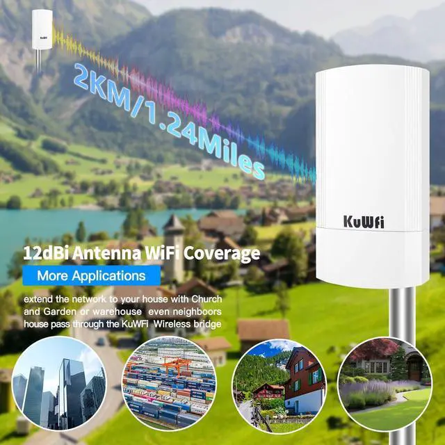 Alt view image 2 of 5 - KuWFi 5.8G Point to Point Outdoor WiFi Bridge,900Mbps Network Wireless Ethernet Bridge,2KM/1.24 Miles P2P Wireless Bridge CPE Kit IP65 Waterproof for Extend starlink Router Signal