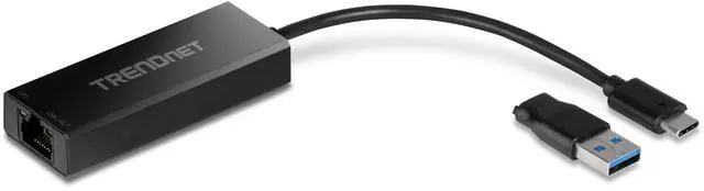 Main image of TRENDnet 2.5G USB-C to RJ-45 Ethernet Adapter, 2-in-1 Adapter Compatible with USB C/Thunderbolt 3 or USB 3.1, Windows Compatible, USB-C to USB-A Adapter Included, Black, TUC-ET2G