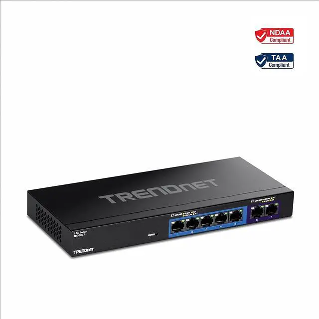 Alt view image 5 of 5 - TRENDnet 7-Port Multi-Gig Gaming Switch, TEG-S327, 5 x 1G RJ-45 Base-T Ports, 2 x 2.5G RJ-45 Ports, 20Gbps Switching Capacity, Wall Mountable, Plug & Play, Lifetime Protection, Black