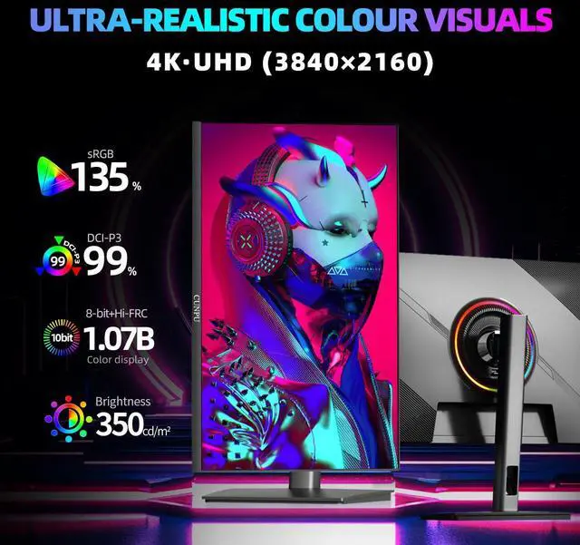 Alt view image 3 of 5 - CUNPU 27 Inch 4K 144Hz Gaming Monitor, UHD 3840x2160 Fast IPS Panel PC Monitor, 135% sRGB, Freesync & G-sync, Support PS5 120Hz VRR, HDMI 2.1,DP 1.4, Height/Vertical Adjustment, Built-in Speaker