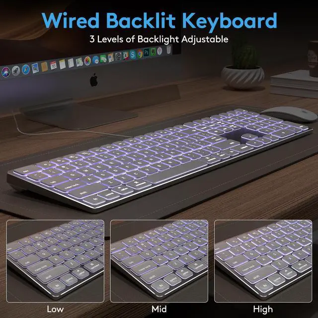 Alt view image 2 of 5 - White Aluminum Backlit Keyboard for Apple Mac OS,Plug-N-Play, USB-A/USB-C Wired Keyboard with Numeric Keypad for iMac/Mac mini or MacBook Laptop