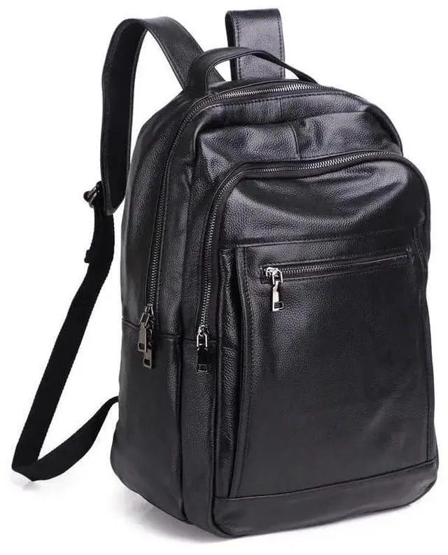 Main image of Alice Fan Genuine Leather Backpack for Men with15.6 inch Laptop Computer Compartment, Cowhide Shoulder Bag, Black Daypack, Travel Backpack Rucksack