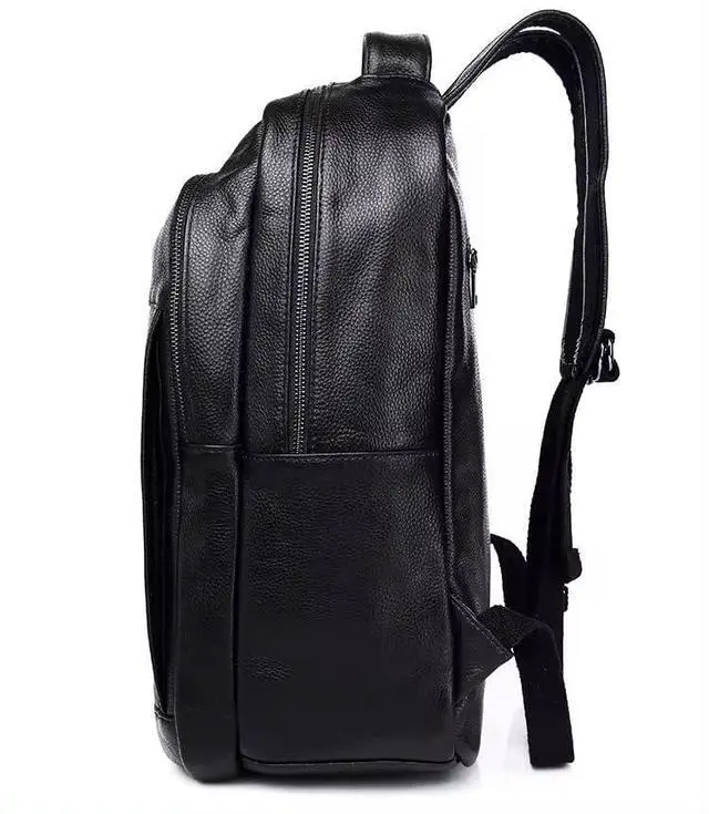 Alt view image 5 of 5 - Alice Fan Genuine Leather Backpack for Men with15.6 inch Laptop Computer Compartment, Cowhide Shoulder Bag, Black Daypack, Travel Backpack Rucksack