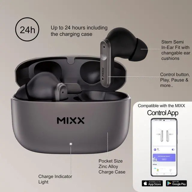 Alt view image 3 of 5 - MIXX StreamBuds Custom 3 True Wireless Earbuds with Charging Case  24hr Playtime, Quick Charge, App Control, Clear Voice Quad Mic, Noise Isolation  Bluetooth 5.3, Zinc Alloy Case - Black