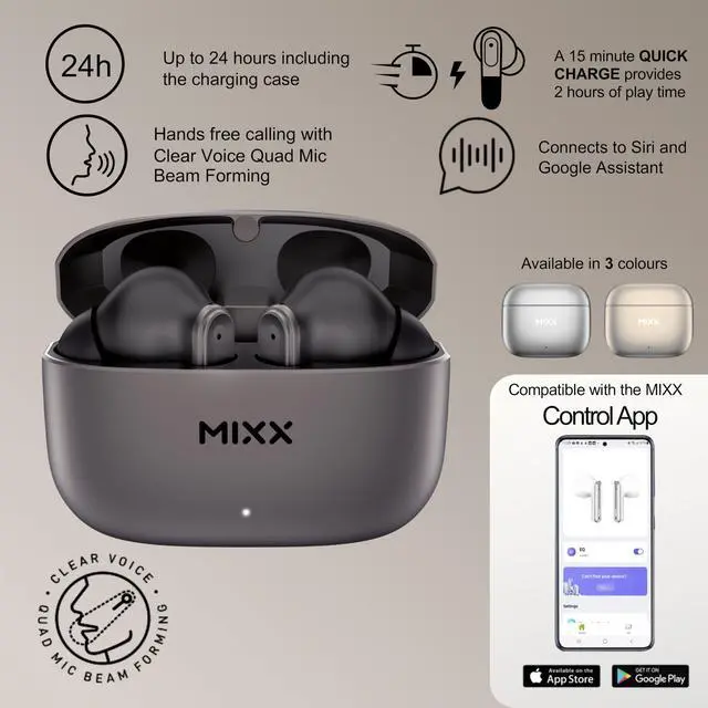 Alt view image 5 of 5 - MIXX StreamBuds Custom 3 True Wireless Earbuds with Charging Case  24hr Playtime, Quick Charge, App Control, Clear Voice Quad Mic, Noise Isolation  Bluetooth 5.3, Zinc Alloy Case - Black