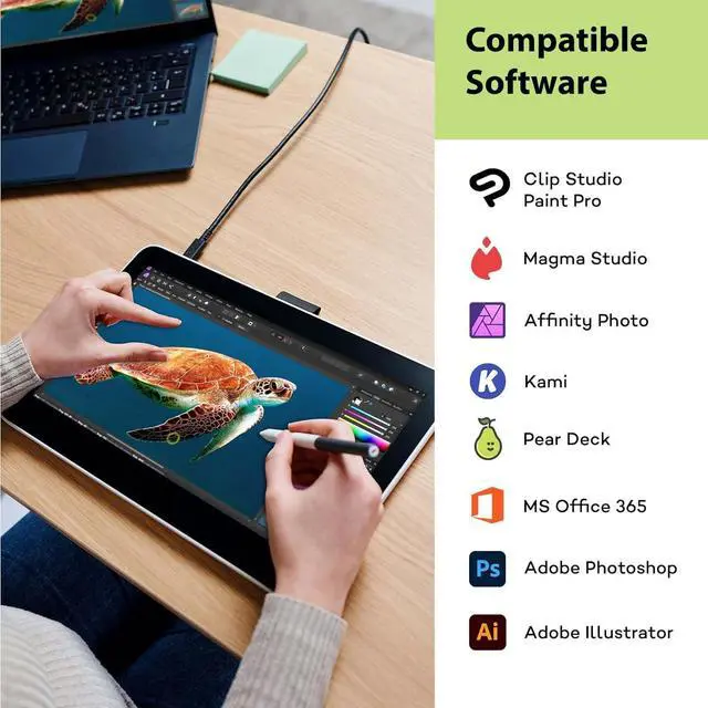 Alt view image 5 of 5 - Wacom One 12 Drawing Tablet with Screen, 11.6" HD Full-Laminated Digital Art Tablet with Creative Software and Training, Graphics Drawing Pad for Mac, Windows PC, Chromebook