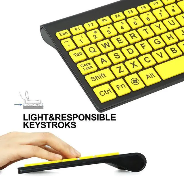 Alt view image 4 of 5 - FONICER Full Size Large Print 2.4g Wireless Keyboard and Mouse with Oversized Print for Kids Visually Impaired Low Vision Individuals (Yellow)