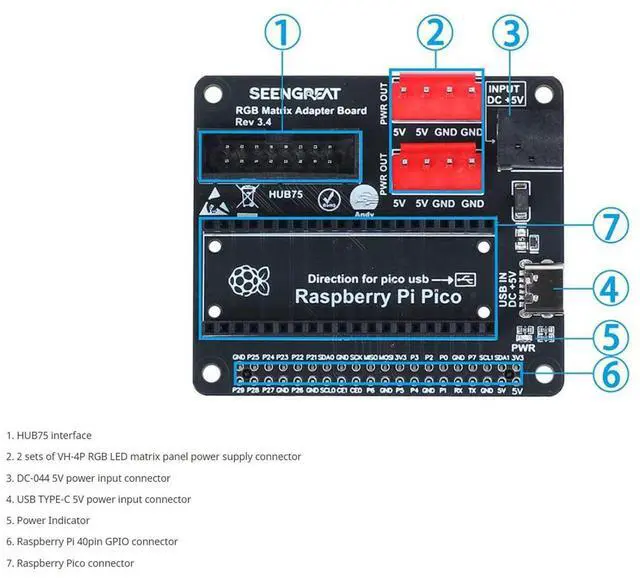 Alt view image 4 of 5 - Xicoolee RGB Full-Color LED Matrix Panel for Raspberry Pi/Arduino/ESP32 3mm Pitch 64×64 4096 Individual RGB LEDs Brightness Adjustable with Adapter for Directly Plug