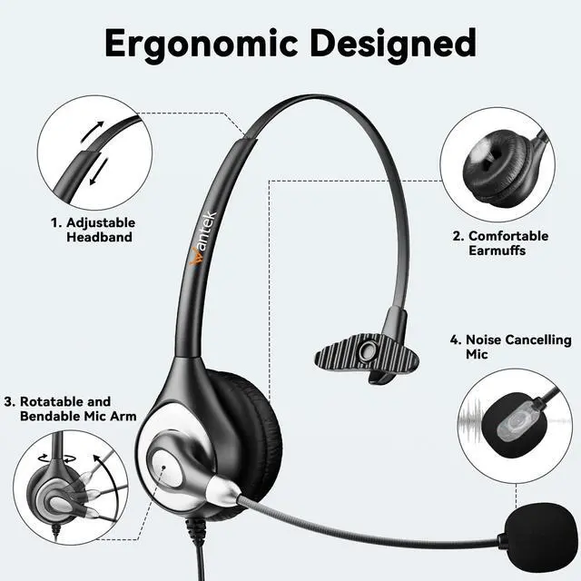 Alt view image 5 of 5 - USB Headset with Microphone for PC, Computer Laptop Headset with Noise Cancelling Mic in-line Control for Home Office Online Class Zoom (Type C+3.5mm+USB)