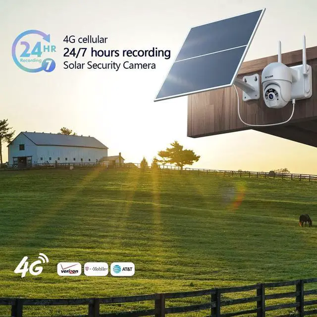 Alt view image 2 of 4 - SOLIOM 4G LTE Cellular Security Camera [24/7 Recording] with 20W Solar Panel, 20000mAh Battery,360° Pan Tilt,Spotlight Color Night Vision,2 Way Talk,PIR Motion Detect,No WiFi,IP66,SL800-4G US Ver.
